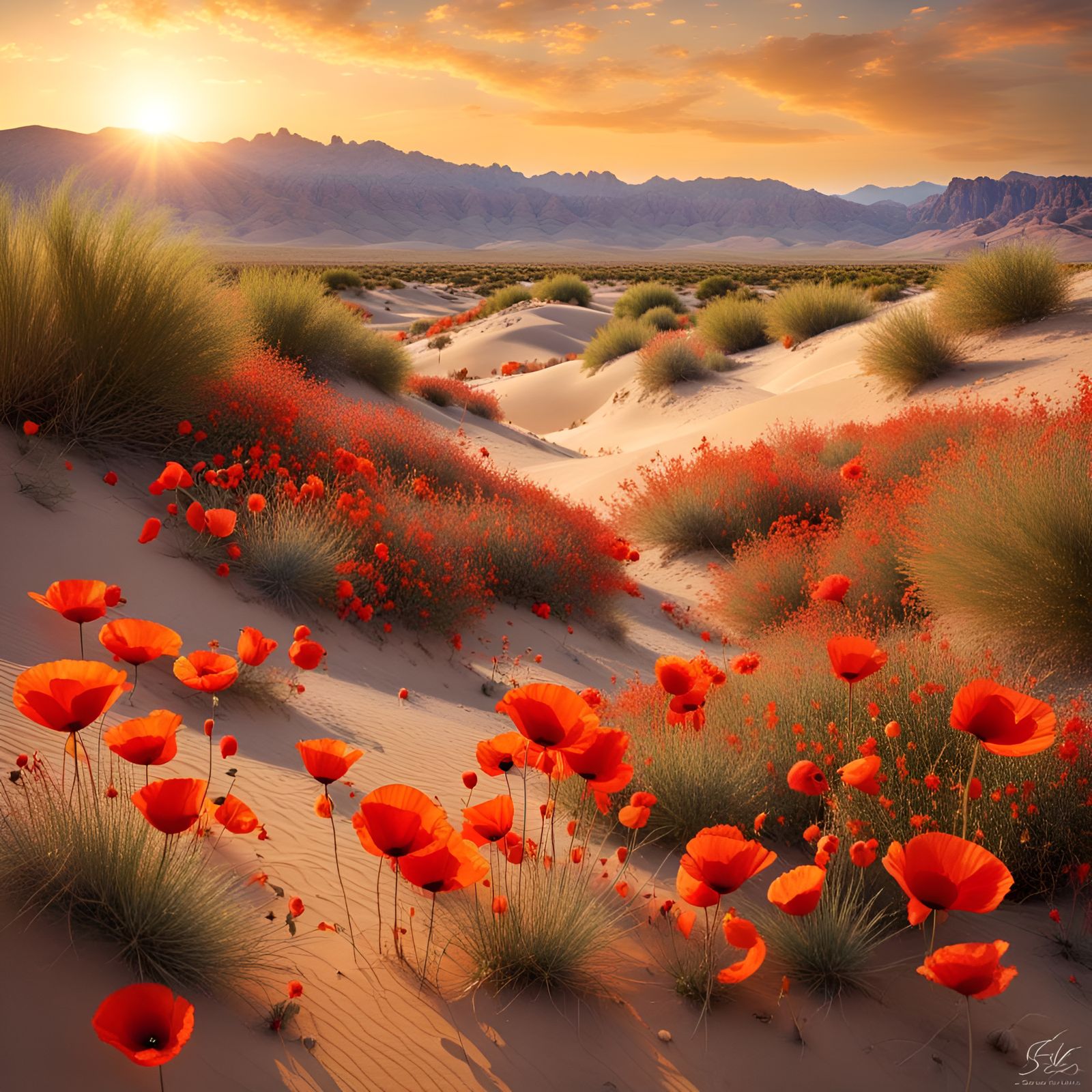 Vibrant Flowers Bloom in Desert Oasis