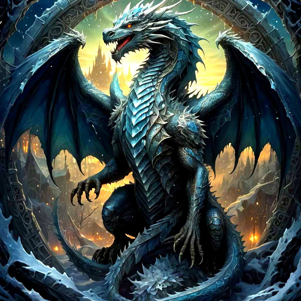 Detailed Blue and White Ice Dragon