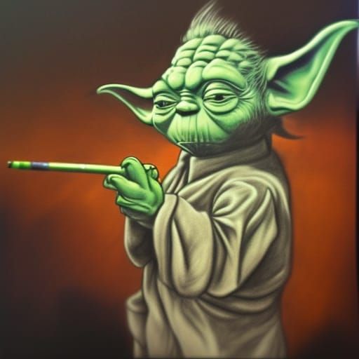 Yoda Smoking a Joint: Detailed Charcoal Drawing