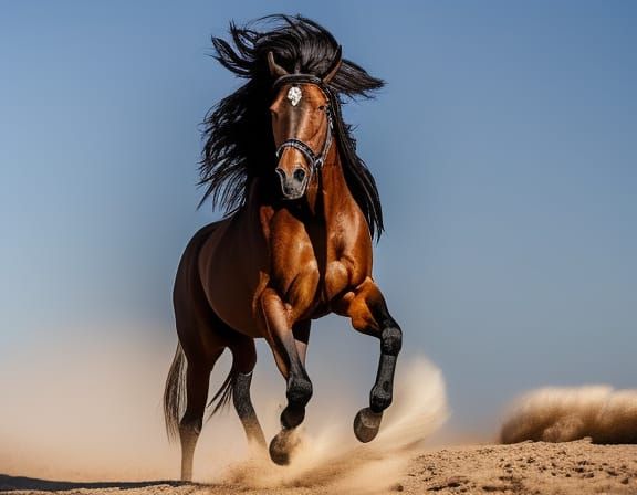 Woman Riding a Black Horse on Beach