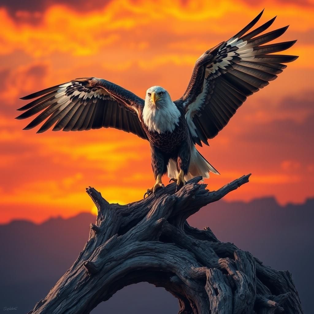 Eagle with Outstretched Wings in Wildlife Art Style