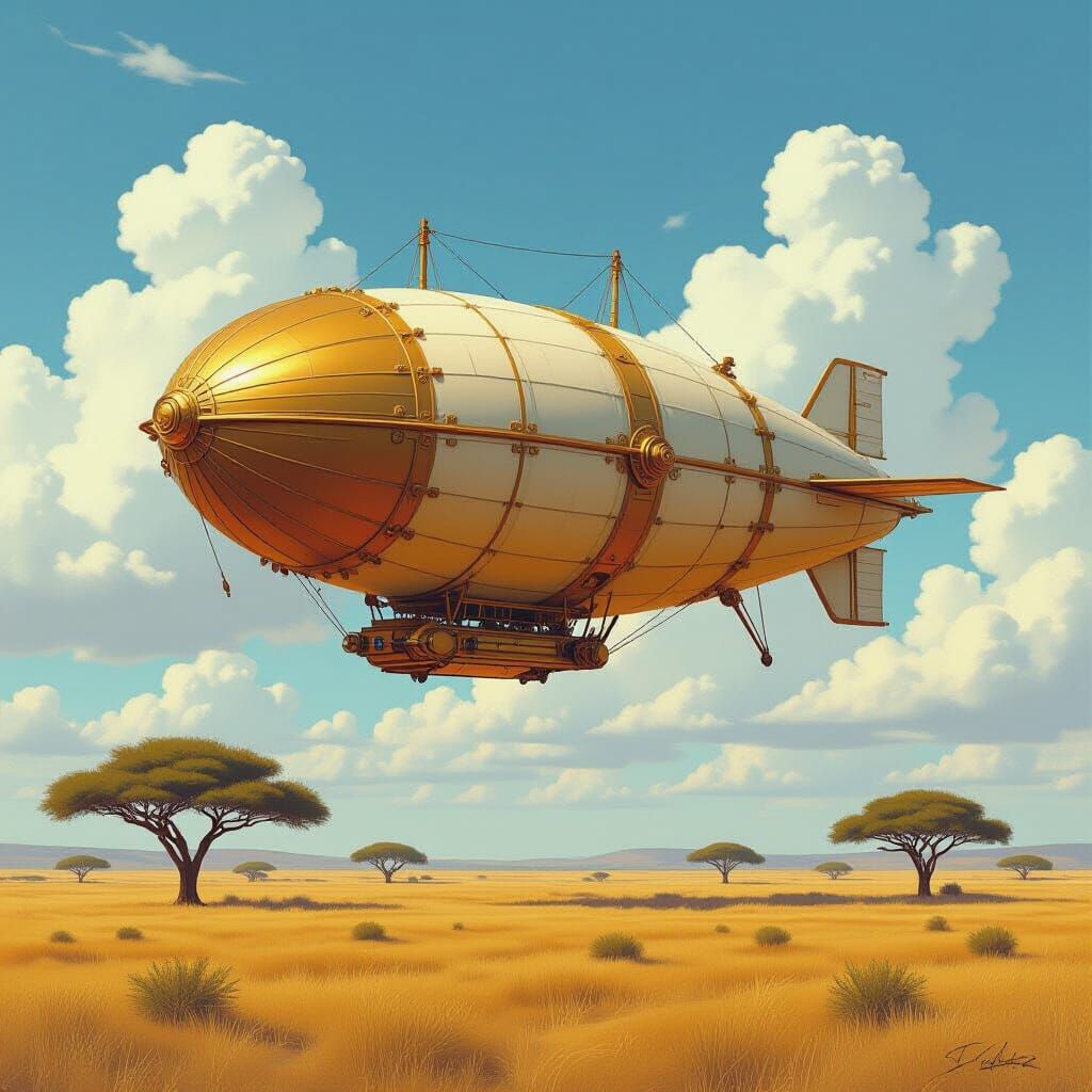 Airship Over Savannah, Realistic Style