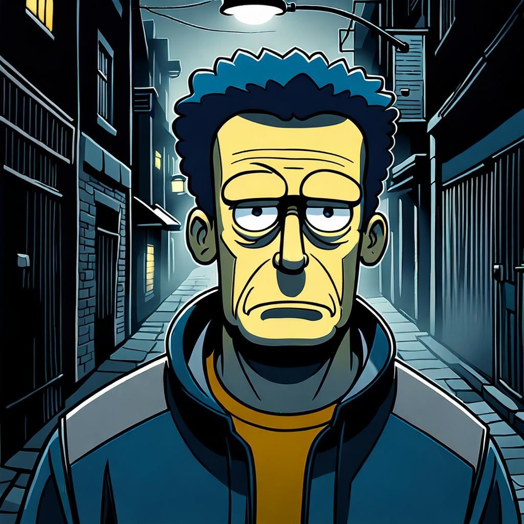 Simpson's Style Character in Moody Film Noir Lighting