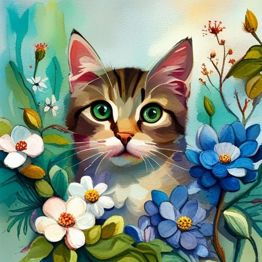 Fantasycore Kitten Collage in Contemporary Style