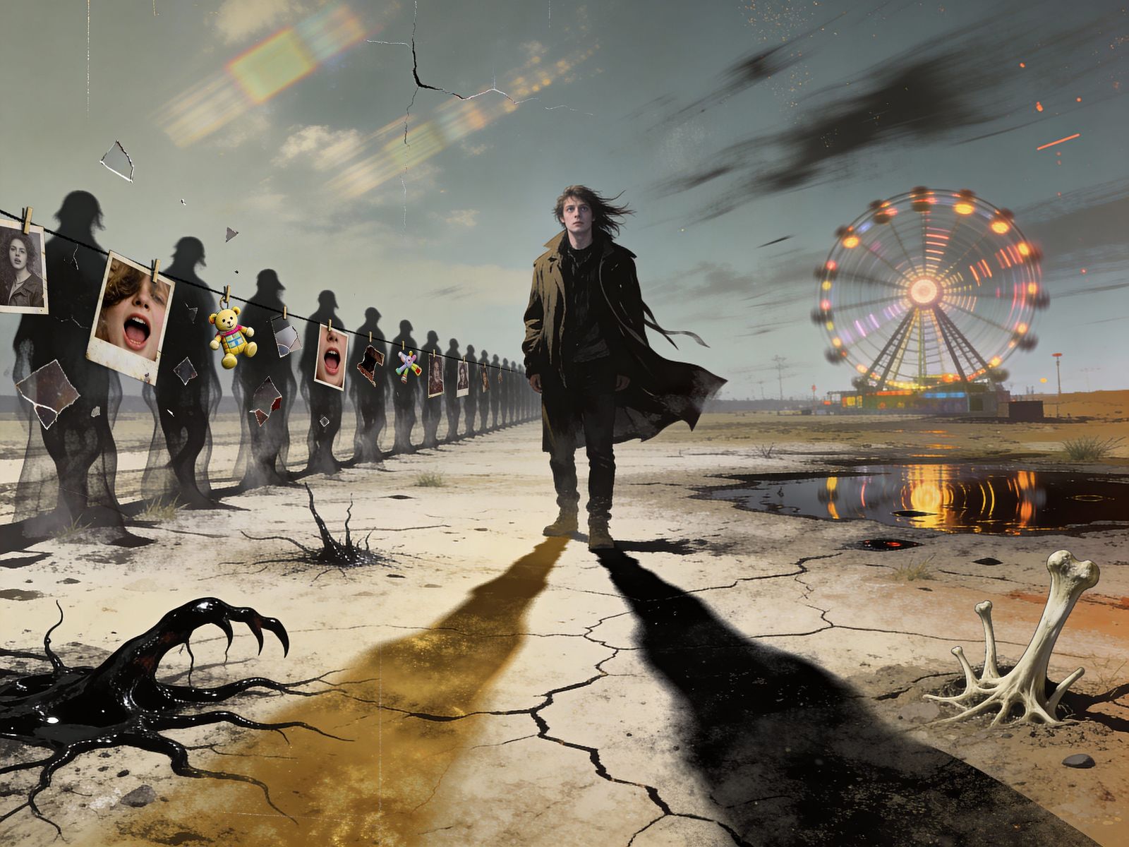 Surreal Grunge Figure in a Windswept Wasteland