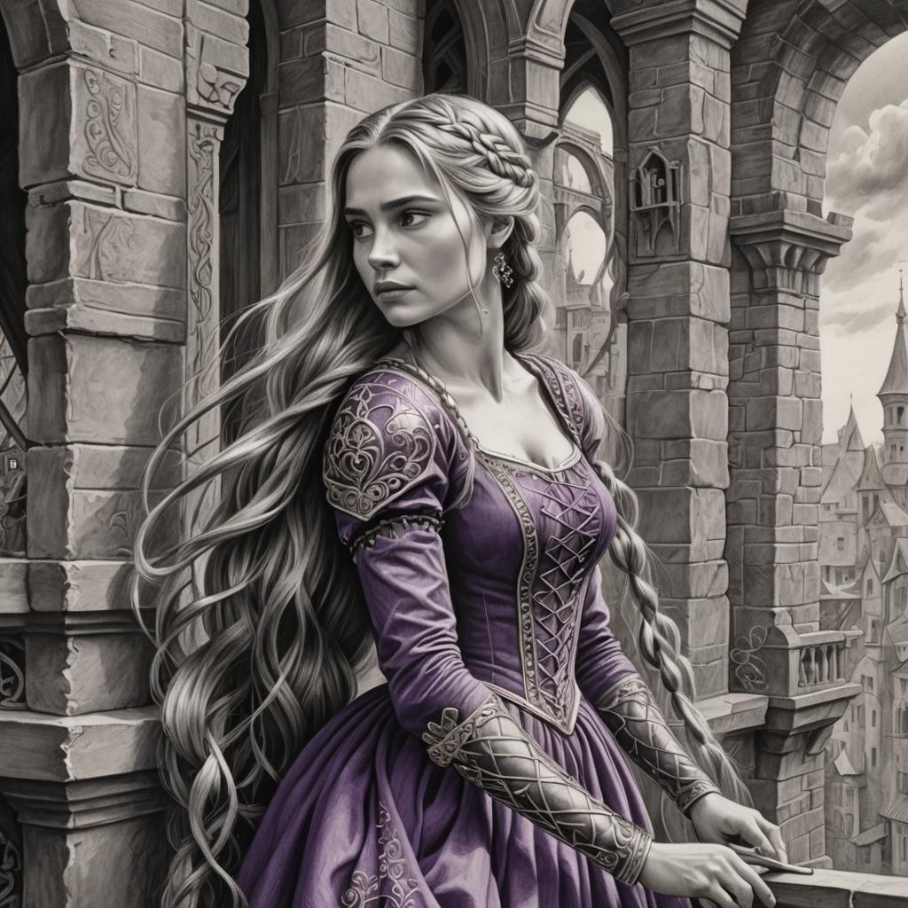 Rapunzel as Warrior Princess, Pencil Illustration