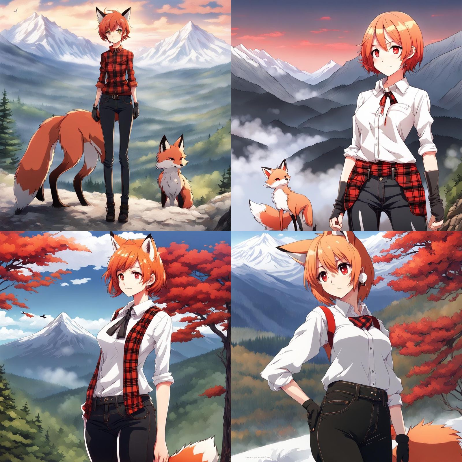 Girl with Giant Fox in Anime Style