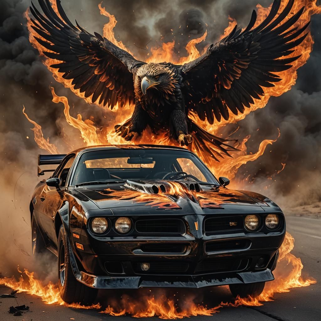 Fiery Black Pontiac Trans Am in Dark Surrealism