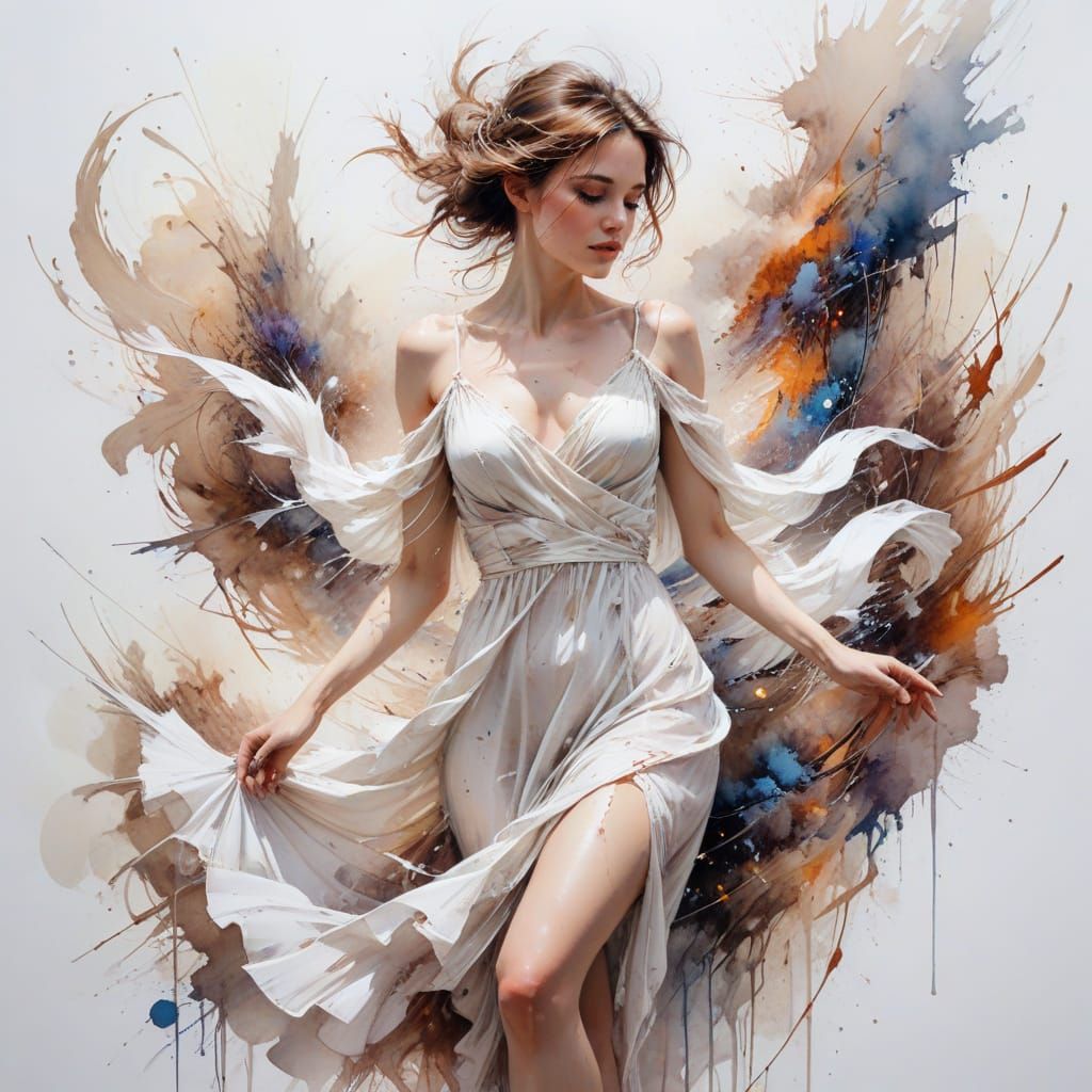 Ethereal Moonchild Sailing in Delicate Watercolour