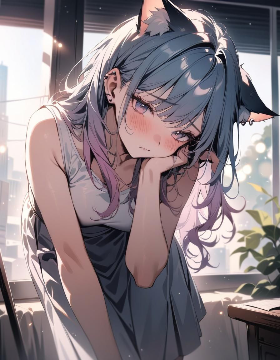 Aesthetic Catgirl with Cat Ears in Natural Light