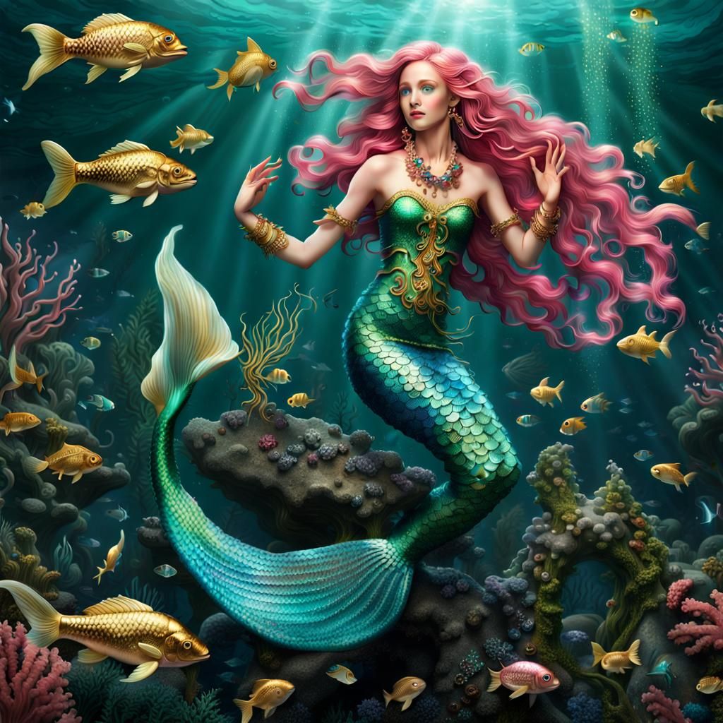 Mermaid Dancing with Fishes: Ultra-Realistic 8K Photo