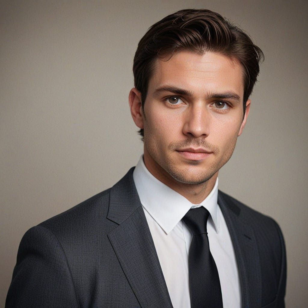 Confident Professional Male Portrait in Charcoal Grey Suit