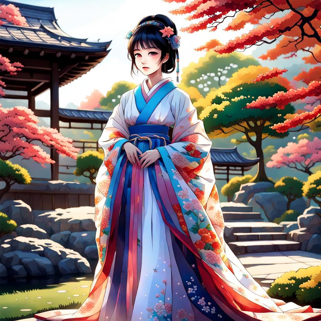 Cute Japanese Princess in Imperial Garden