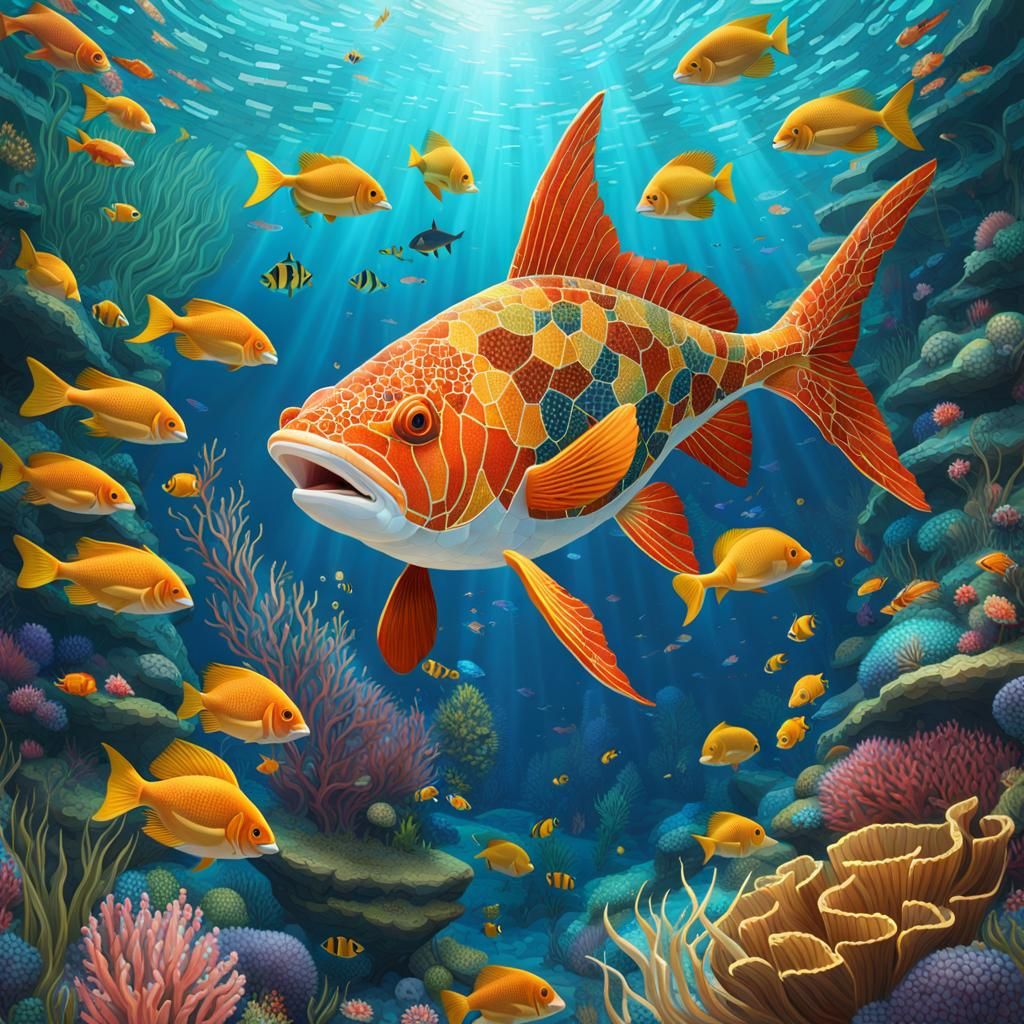 Underwater Marine Mosaic Masterpiece Illustration