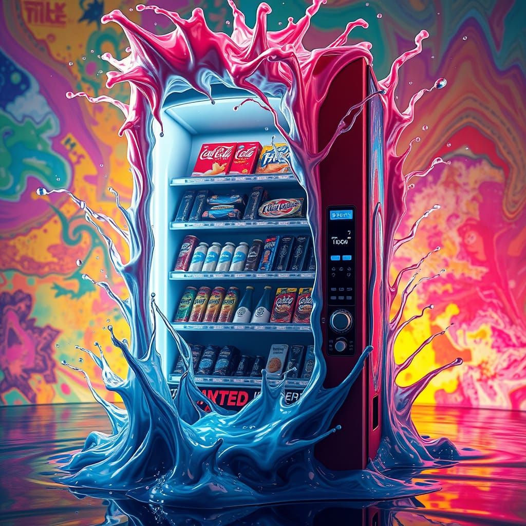 Melting Vending Machine in Futuristic Digital Art Style