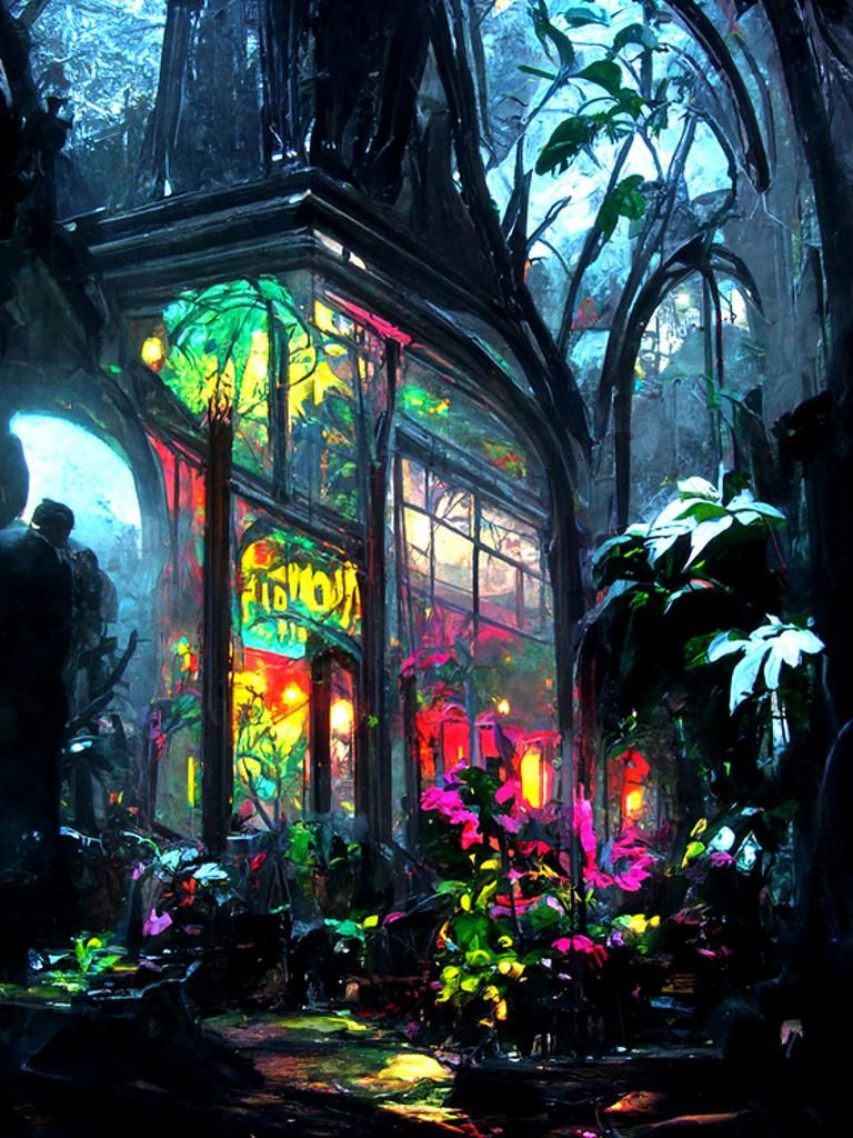 Ethereal Conservatory at Night, Moonlit Wonderland