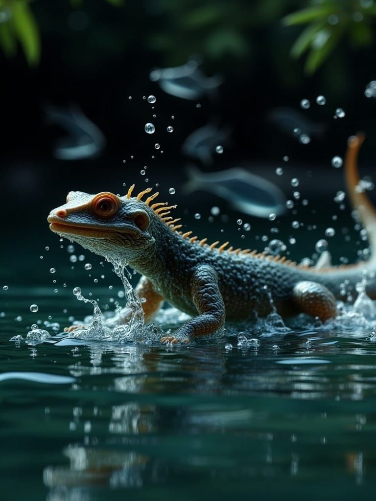 Surreal Basilisk Lizard Runs Effortlessly on Water's Ripples