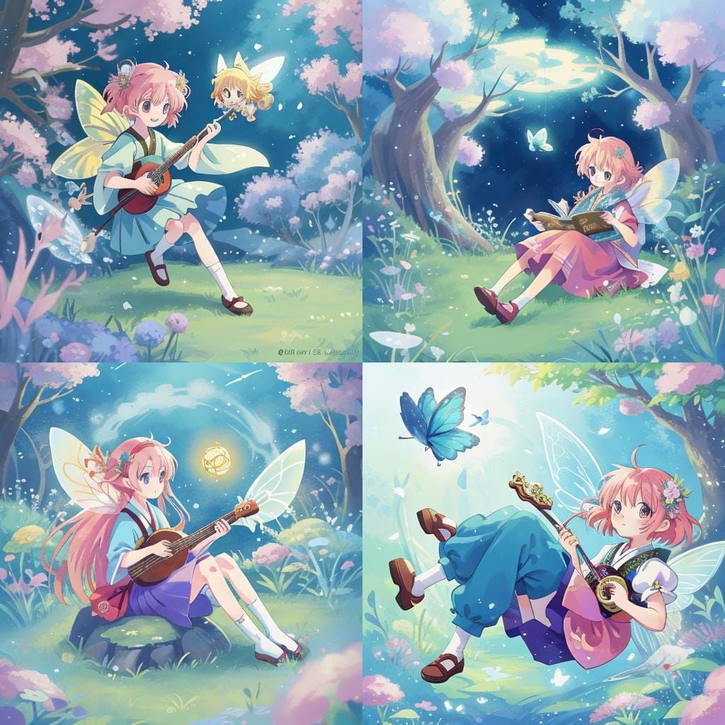 Anime Style Fairy Bard Digital Art