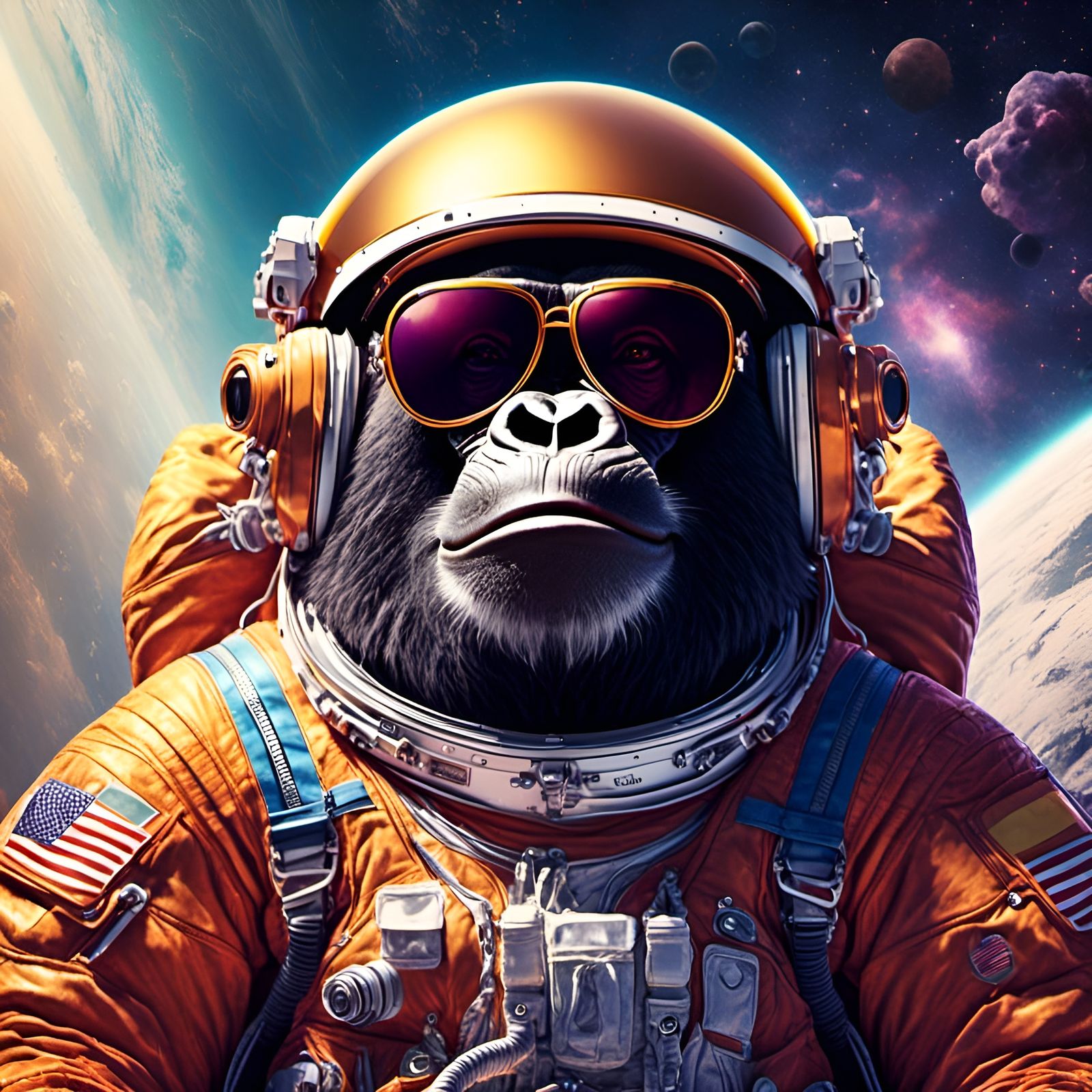 Swaggy Gorilla Astronaut in Hyperreal Style