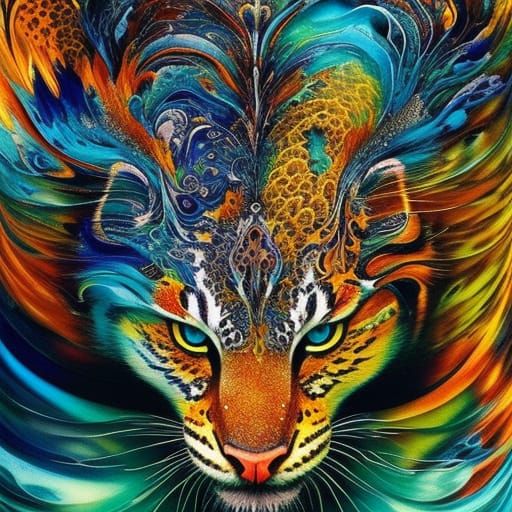 Terrifying Ghost Tiger in Liquid Watercolor Style