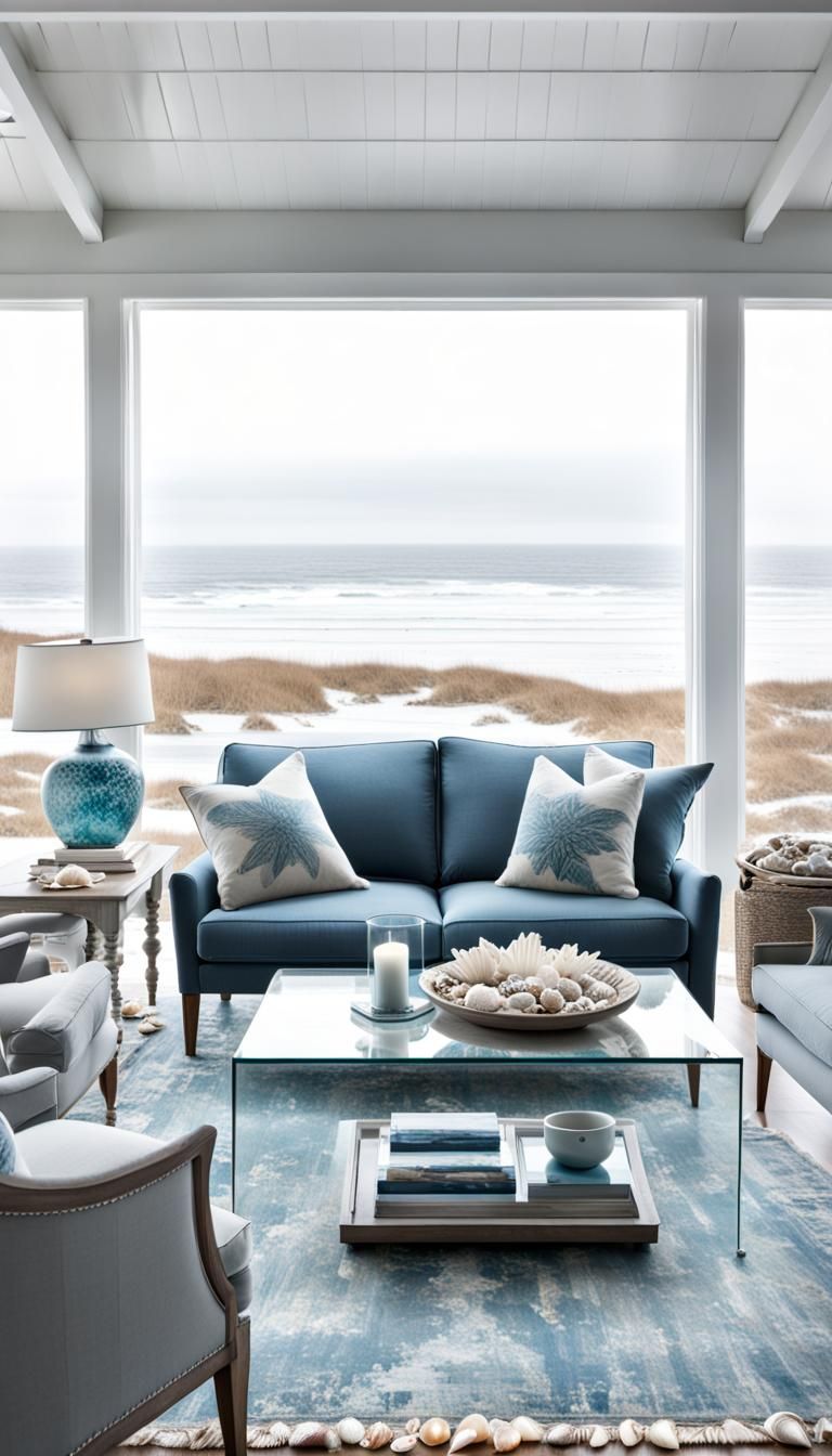 Cozy Winter Cottage Living Room with Ocean View