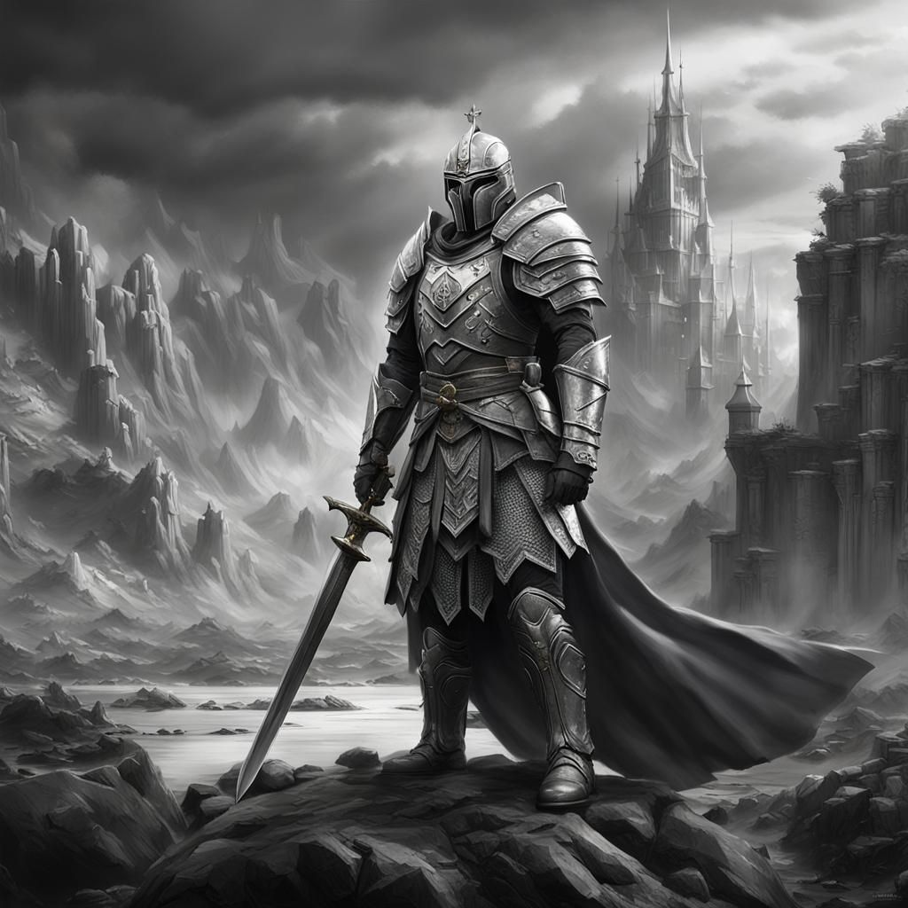 Grayscale Fantasy Warrior with Great Sword