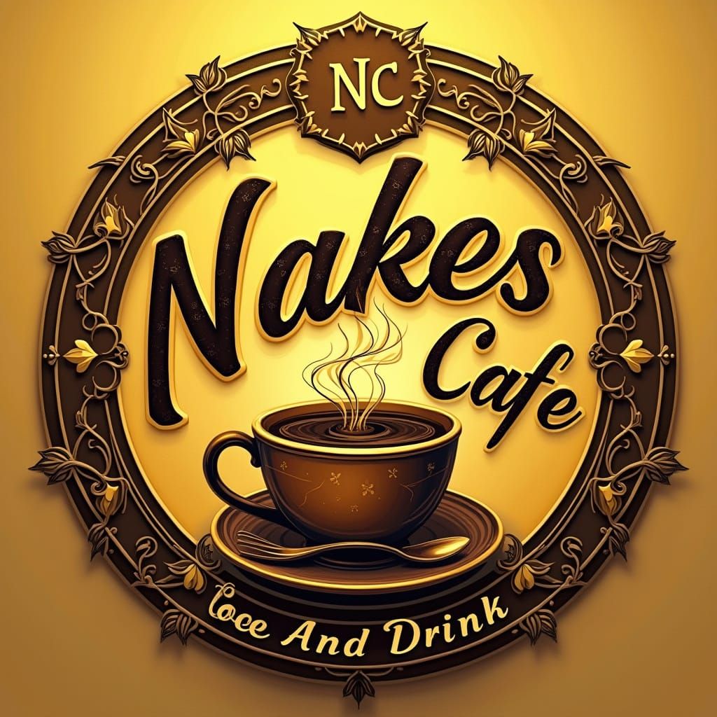 Golden Cafe Emblem with Ornate Details and Luxury Feel