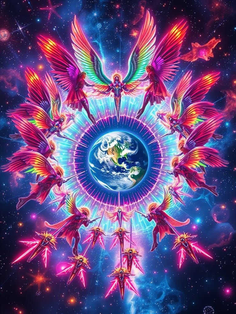Majestic Archangels Descend in Hyper-Realistic Cosmic Landsc...