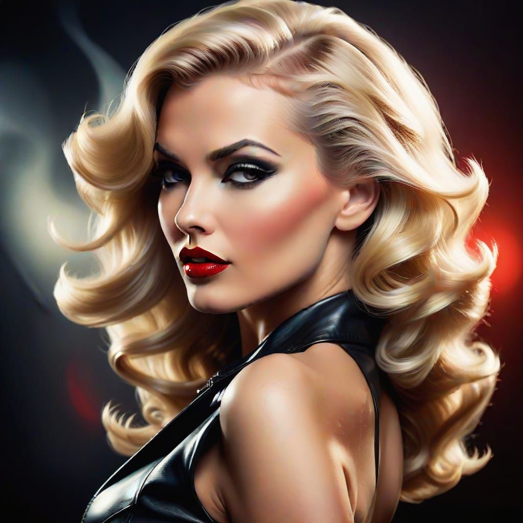 Glamorous Pin-Up Queen in Black Leather