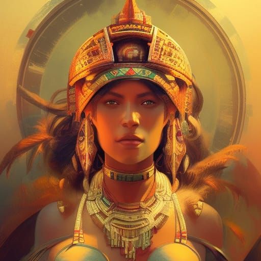 Aztec Deity Portrait in Hyperdetailed Art Nouveau Style