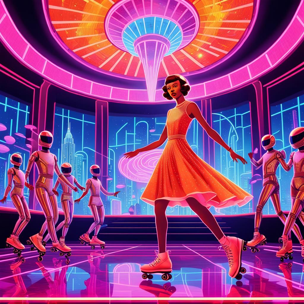 Retro-Futuristic Marsport Disco in Neon Art Deco Style