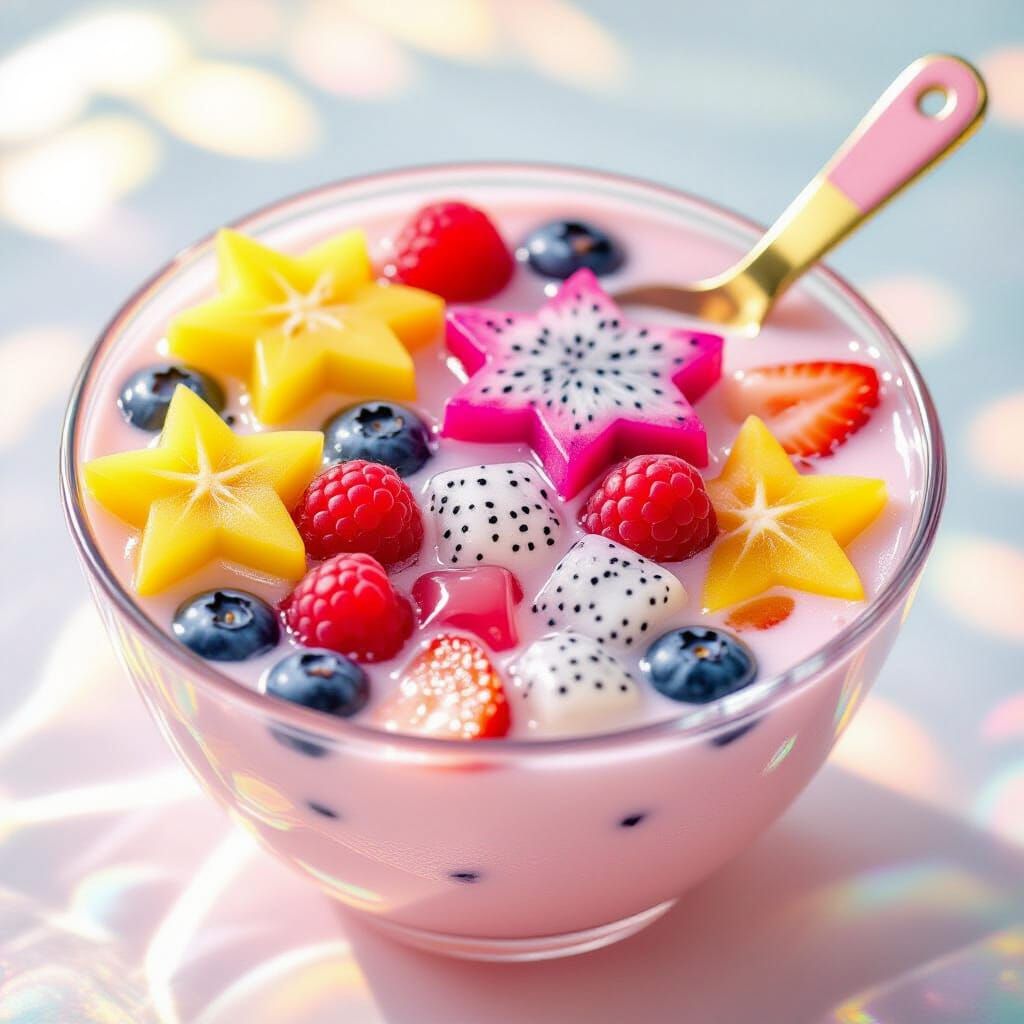 Vibrant Hwachae Bowl with Colorful Fruits and Pearls