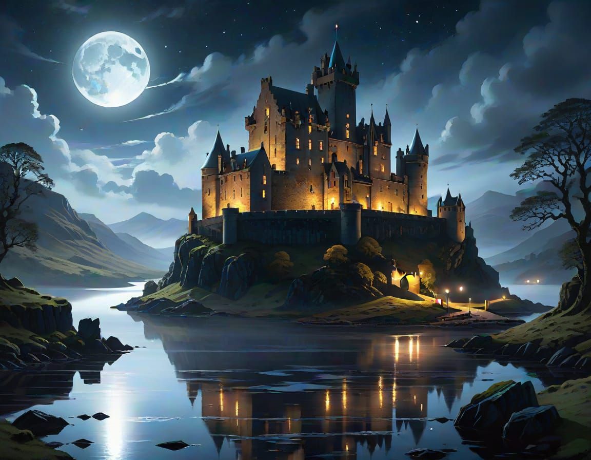 Ethereal Scottish Castle by Moonlit Loch