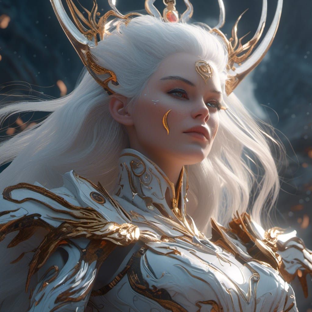 Fantasy Woman with Moon Gem, Detailed Digital Painting