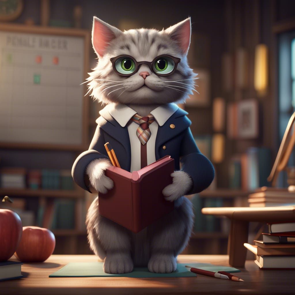 Cat Teacher in Detailed Fantasy Art Style