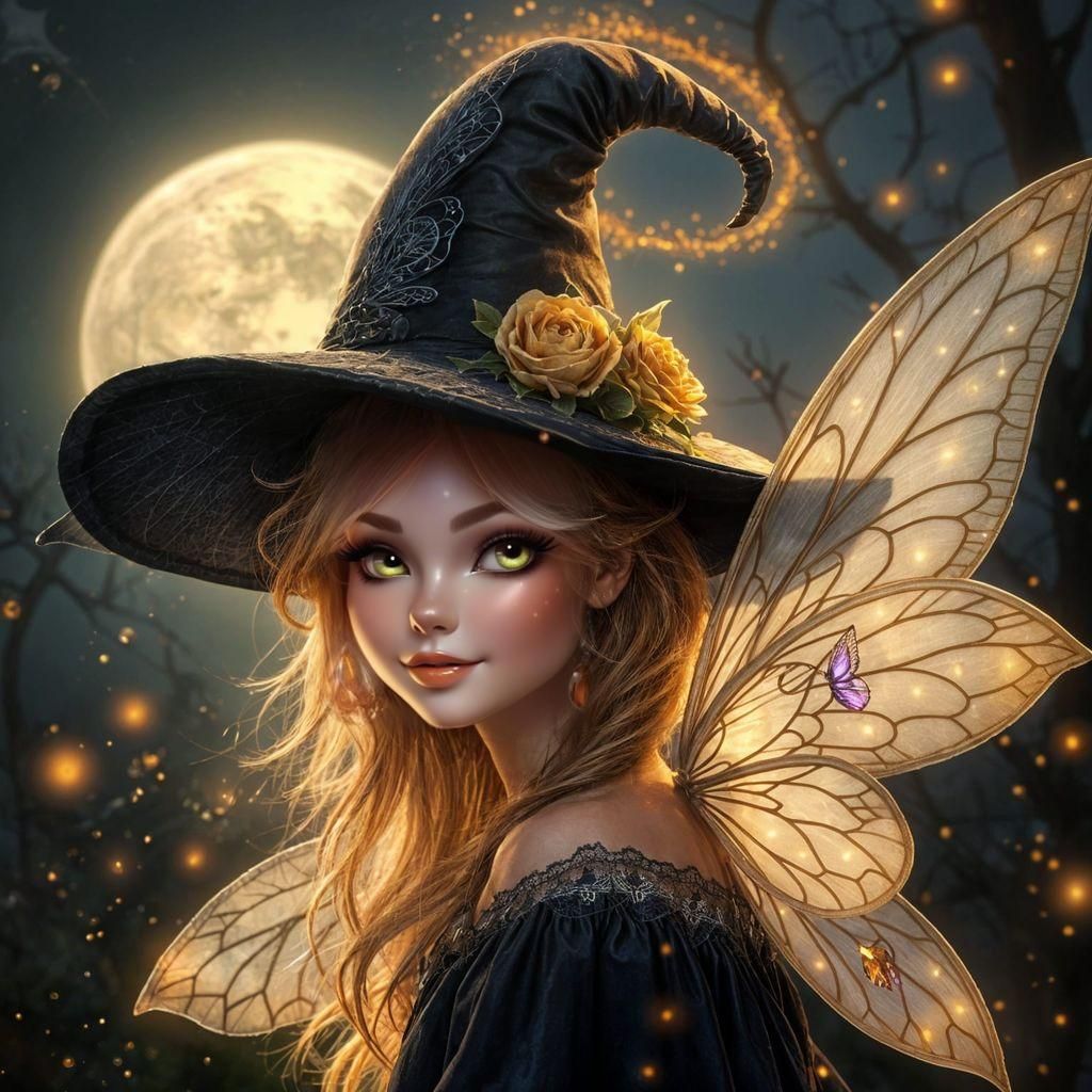 Beautiful Halloween Fairy Witch with Transparent Wings