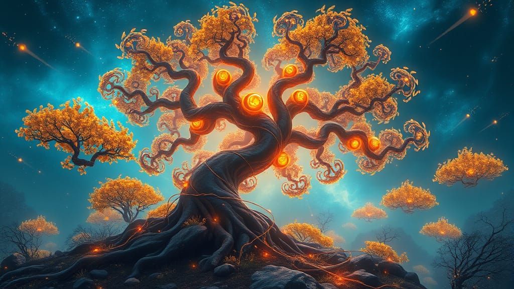 Ethereal Glowing Tree in Dreamlike Landscape