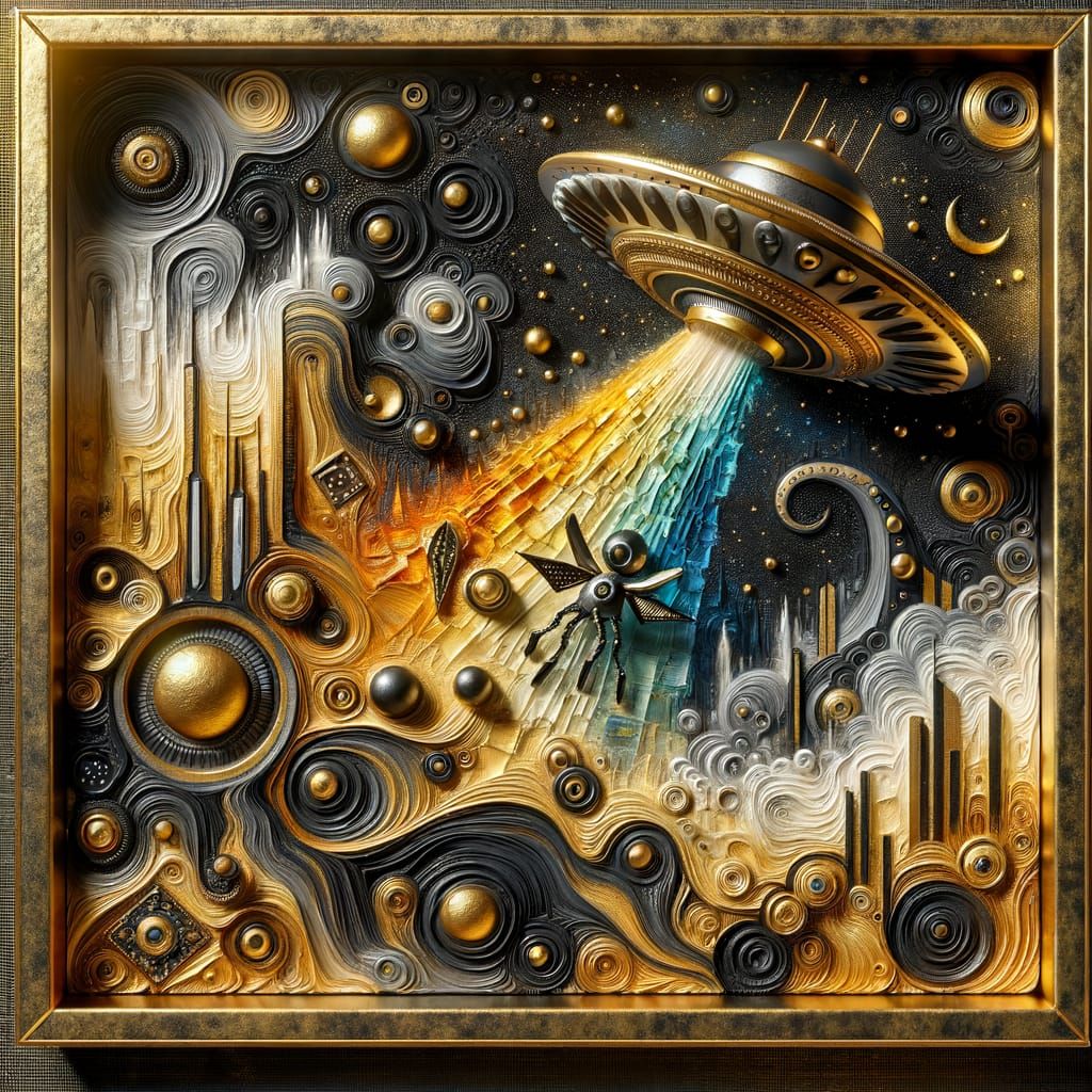 UFO First Contact as Impasto Painting Diorama