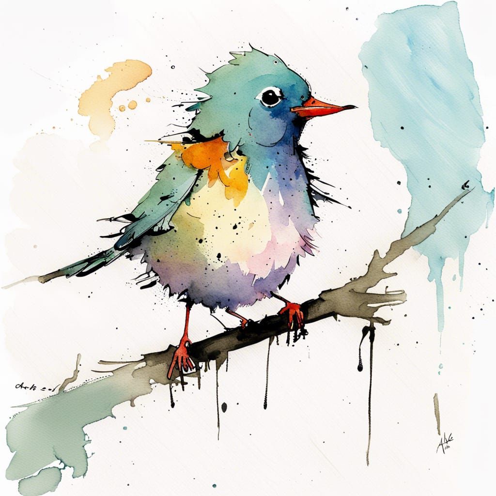 Charming Watercolour Bird Illustration