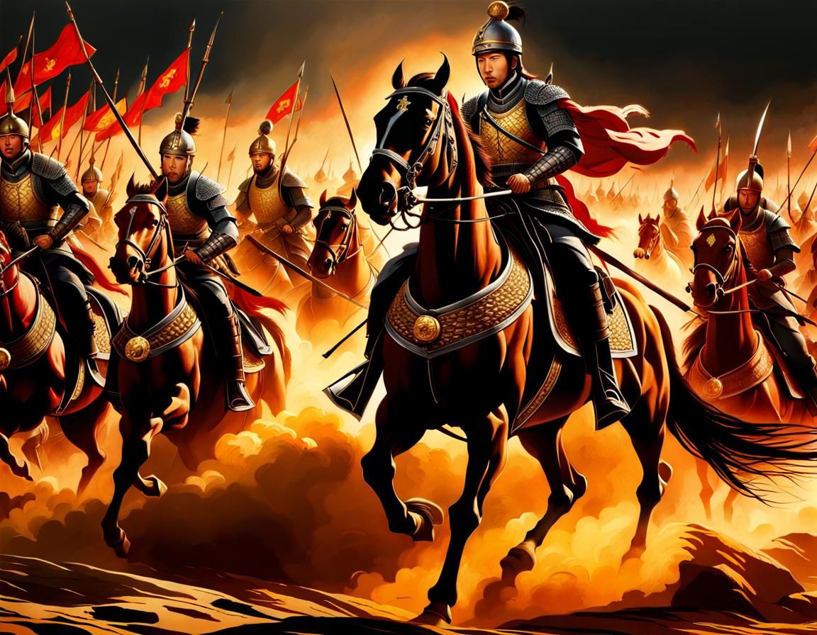 Cavalry Battle Scene in Classical Chinese Style