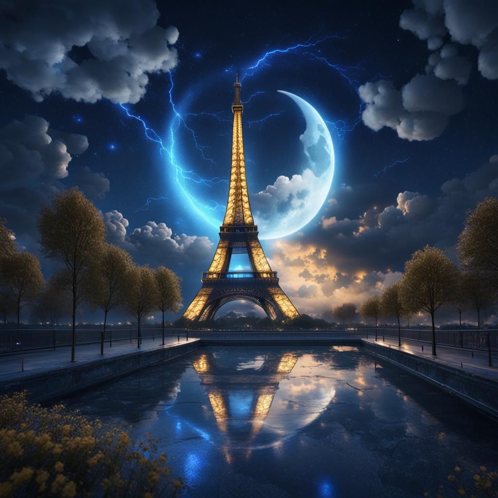 Eiffel Tower Under Starry Night Sky