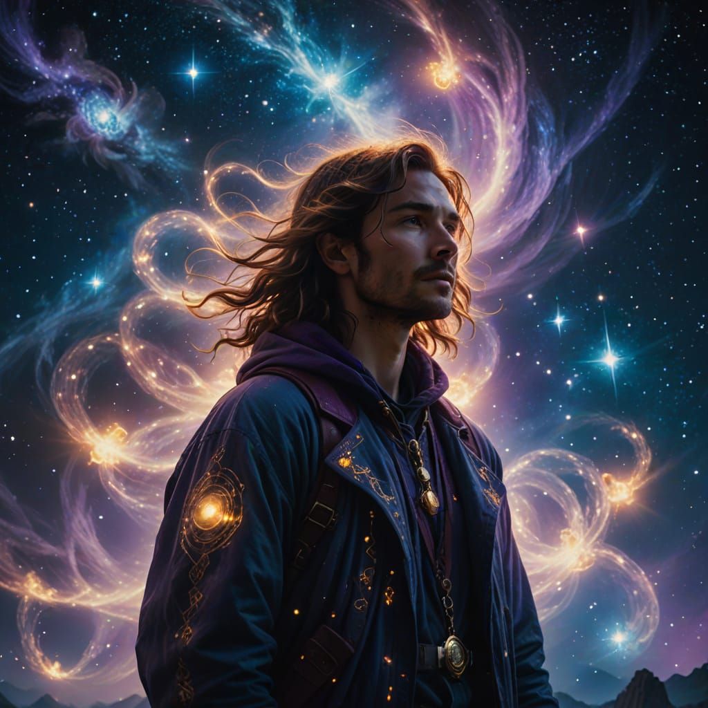 Mystical Astral Traveler in the Pleiades Starry Expanse