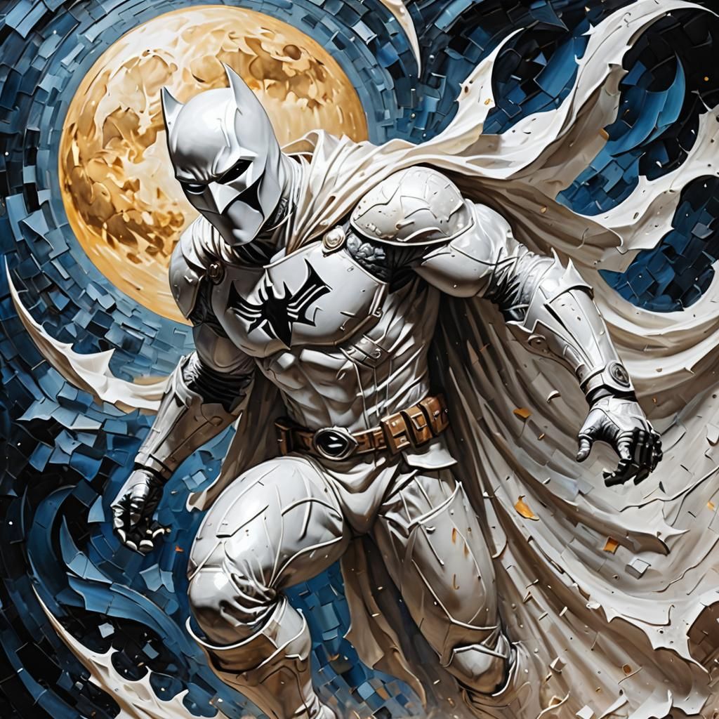 Moon Knight in Impasto Style Action Scene