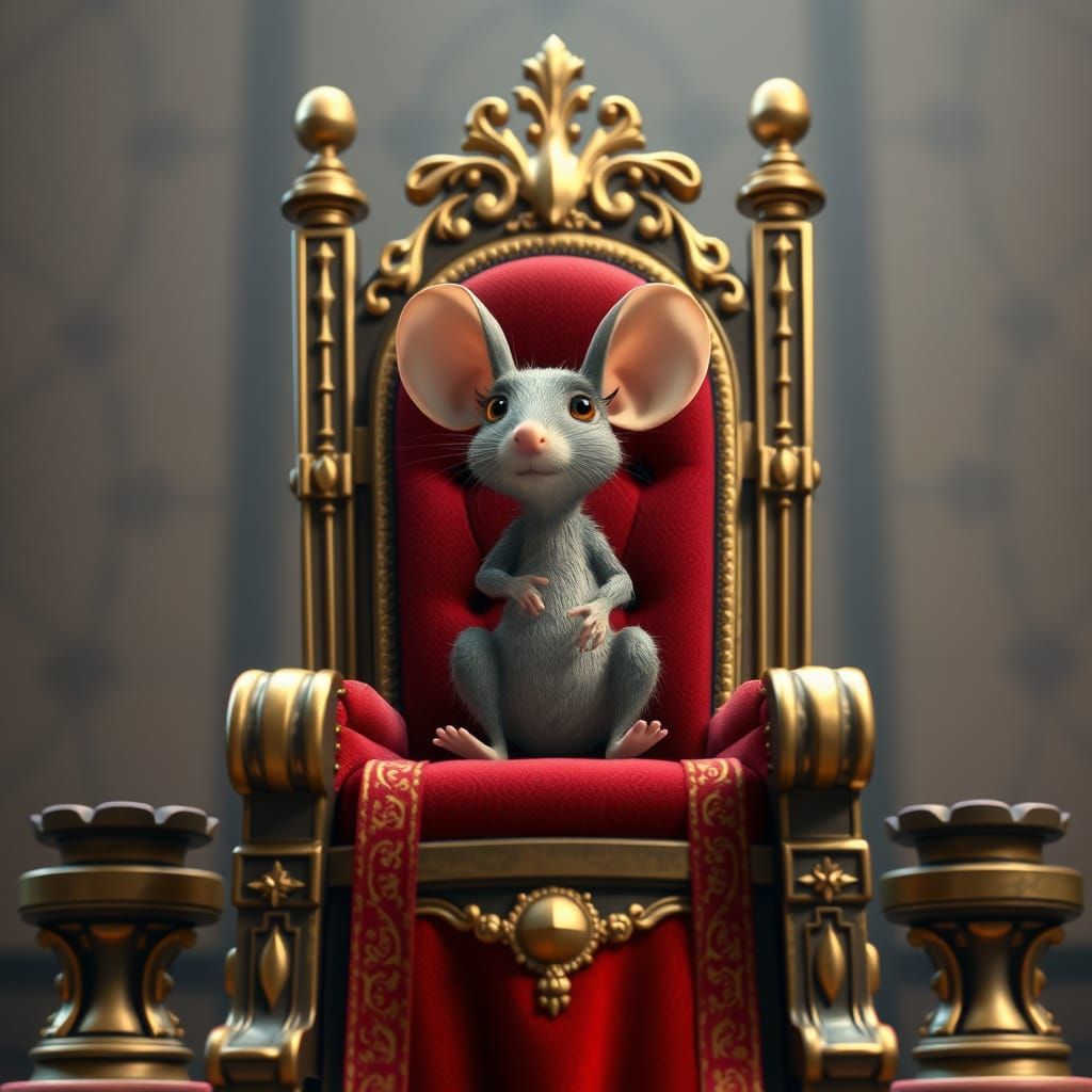Warner Bros. Style Cartoon Mouse Rules from Tiny Throne in H...
