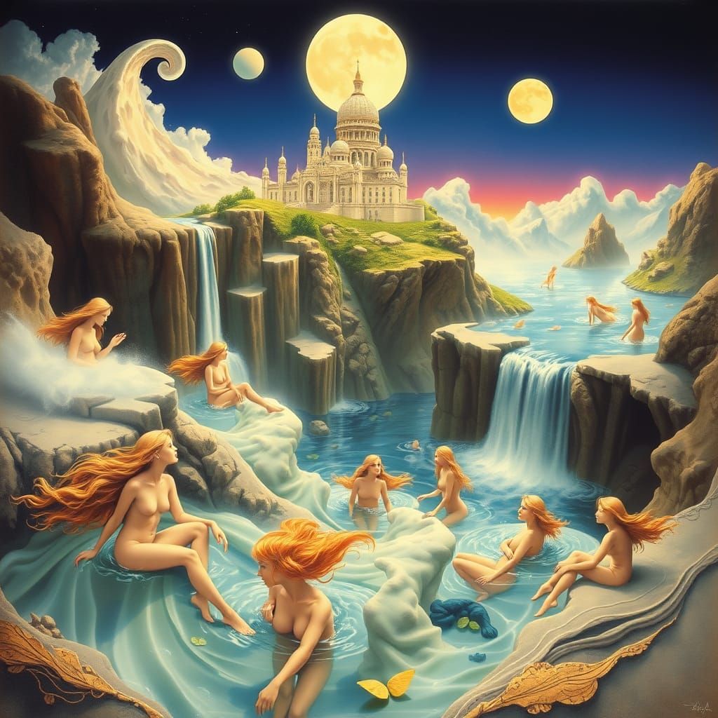 Ethereal Figures in Dreamlike Surrealist Landscape