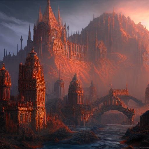 Detailed Matte Painting of Danzig in Deep Color