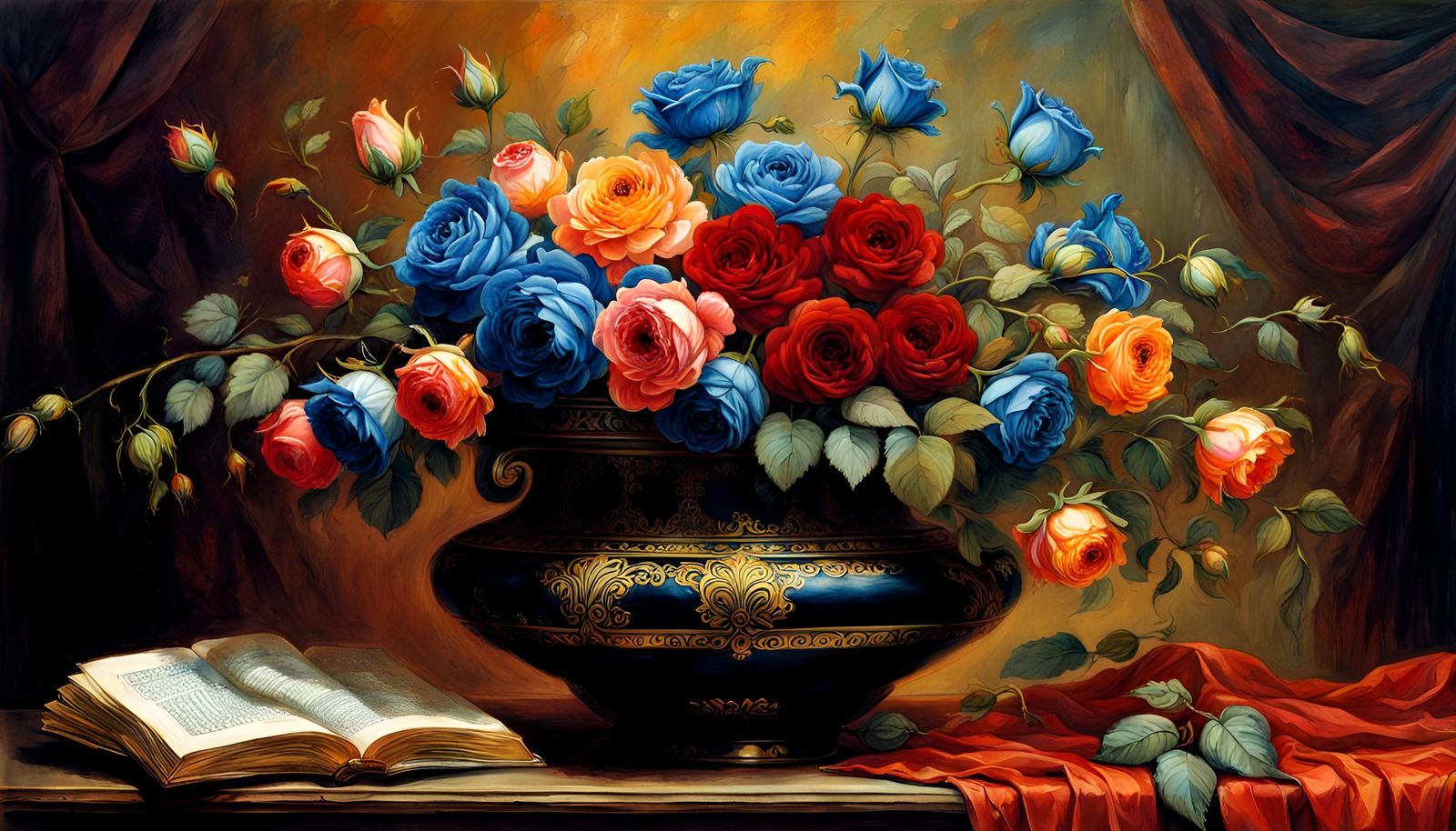 Black Roses in Roman Spa: Renaissance Painting