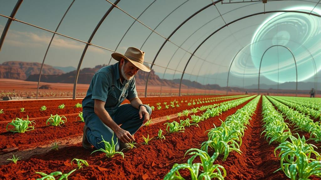 Farmer Cultivates Glowing Alien Crops in Glass-Domed Habitat