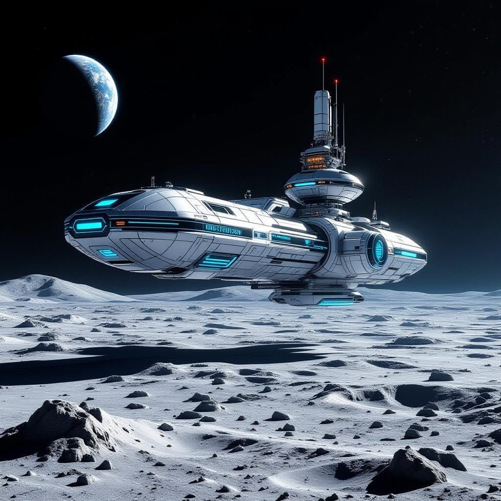 Futuristic Lunar Space Station in Cyberpunk Aesthetic