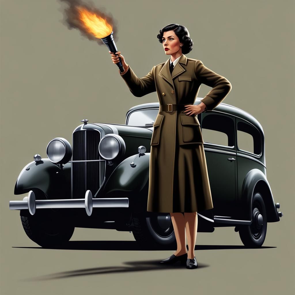 Female Spy Holding Torch in World War Two
